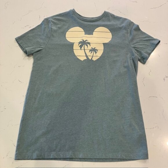 Disney Tropical Mickey Mouse Graphic T Shirt Blue Green Women’s Medium - Picture 1 of 6